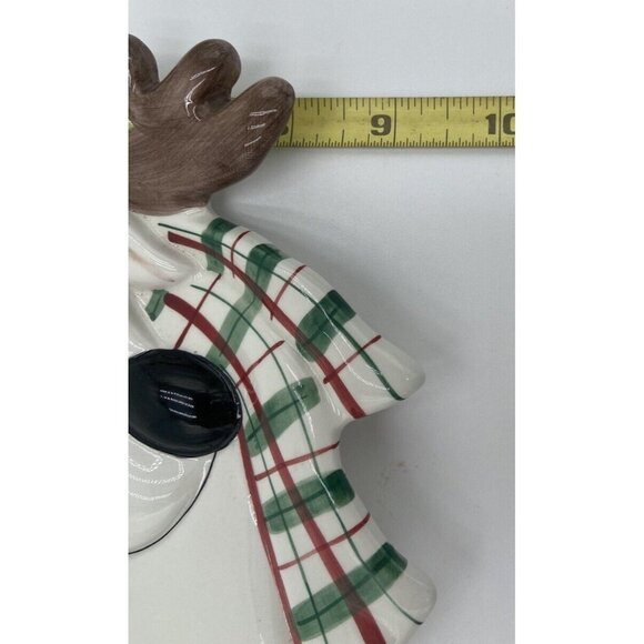 Christmas Cookie Plate Fitz and Floyd Plaid Reindeer Candy Cane Canape Decor - Picture 7 of 7